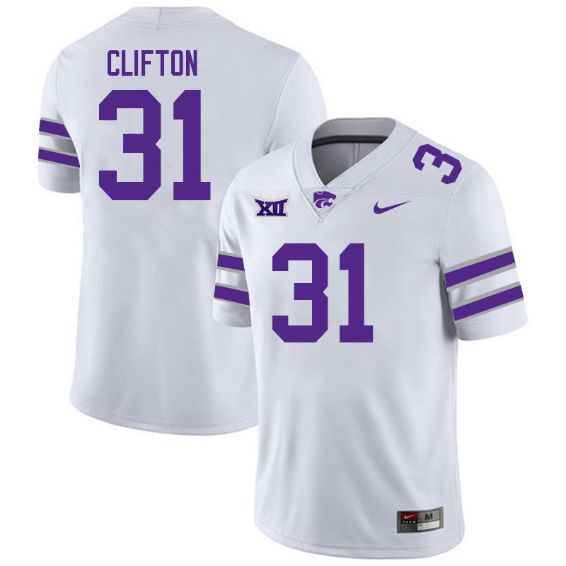 #31 Jake Clifton Kansas State Wildcats Fotball Jerseys Stitched Sale-White